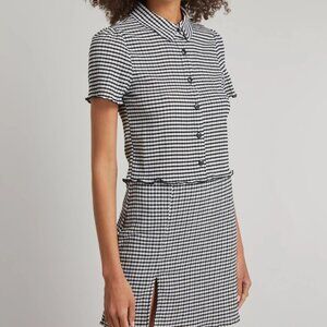 Lisa Says Gah Blue Gingham Skirt Set, button down, elastic waist skirt, XL